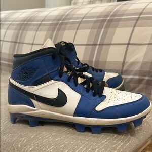 Nike Blue and White Retro MCS High-Top Baseball Cleats